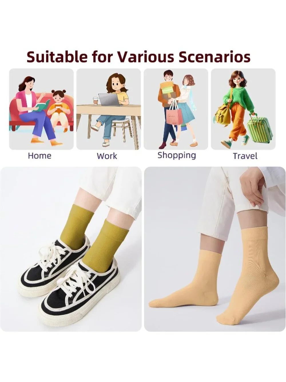 🧦Women's Fresh Colour 6 Pairs Thin Above Ankle Socks Cotton Crew Socks